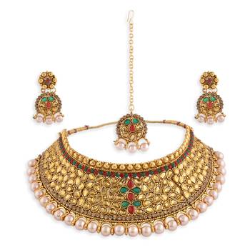 Gold Plated Stone Studded Traditional  Choker Set 1