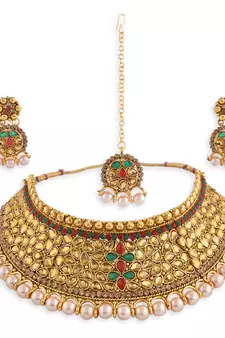 Gold Plated Stone Studded Traditional  Choker Set