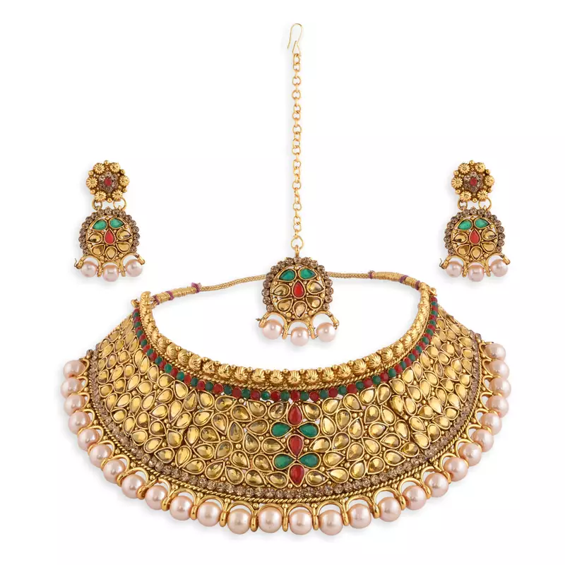 Gold Plated Stone Studded Traditional  Choker Set