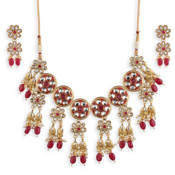 Red Stone Kundan Choker Necklace Set 3