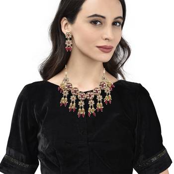 Red Stone Kundan Choker Necklace Set 6