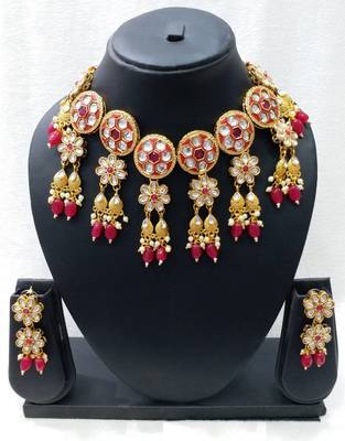 Red Stone Kundan Choker Necklace Set 7