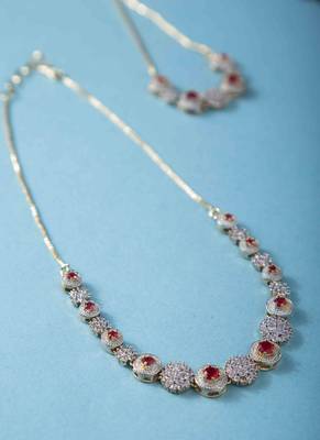 American Diamond Ruby Necklace Set with Earrings, Bracelet, and Ring 3