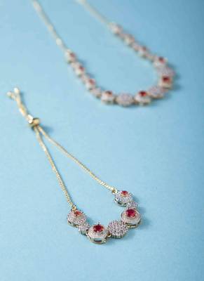 American Diamond Ruby Necklace Set with Earrings, Bracelet, and Ring 4