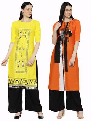 1 Stop Fashion Women's Multicoloured Digital printed Crepe Knee long kurtas/kurtis 1