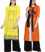 1 Stop Fashion Women's Multicoloured Digital printed Crepe Knee long kurtas/kurtis