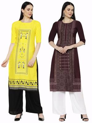 1 Stop Fashion Women's Multicoloured Digital printed Crepe Knee long kurtas/kurtis 1