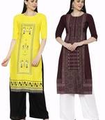 1 Stop Fashion Women's Multicoloured Digital printed Crepe Knee long kurtas/kurtis
