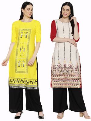 1 Stop Fashion Women's Multicoloured Digital printed Crepe Knee long kurtas/kurtis 1