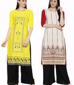 1 Stop Fashion Women's Multicoloured Digital printed Crepe Knee long kurtas/kurtis