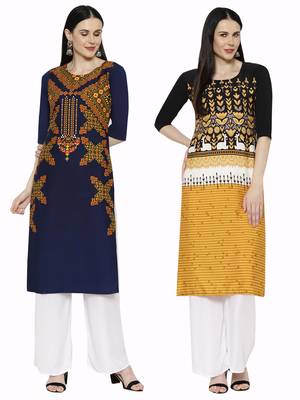 1 Stop Fashion Women's Multicoloured Digital printed Crepe Knee long kurtas/kurtis 1