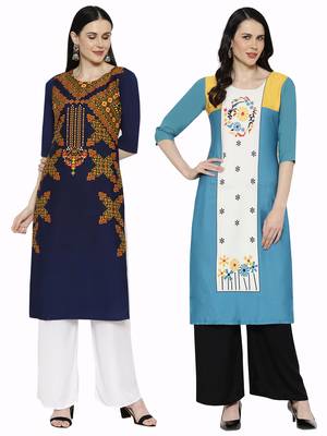 1 Stop Fashion Women's Multicoloured Digital printed Crepe Knee long kurtas/kurtis 1