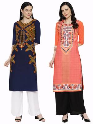 1 Stop Fashion Women's Multicoloured Digital printed Crepe Knee long kurtas/kurtis 1