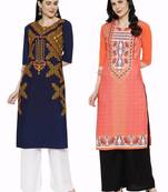 1 Stop Fashion Women's Multicoloured Digital printed Crepe Knee long kurtas/kurtis