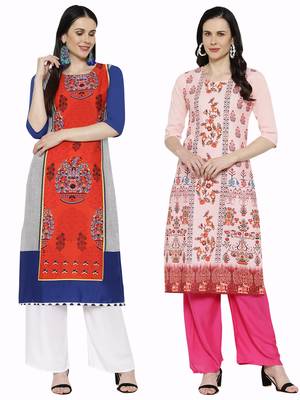 1 Stop Fashion Women's Multicoloured Digital printed Crepe Knee long kurtas/kurtis 1