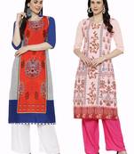 1 Stop Fashion Women's Multicoloured Digital printed Crepe Knee long kurtas/kurtis