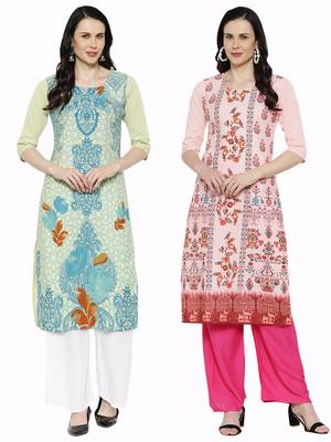 1 Stop Fashion Women's Multicoloured Digital printed Crepe Knee long kurtas/kurtis 1