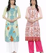 1 Stop Fashion Women's Multicoloured Digital printed Crepe Knee long kurtas/kurtis