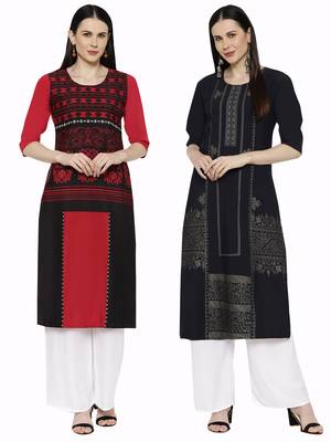 1 Stop Fashion Women's Multicoloured Digital printed Crepe Knee long kurtas/kurtis 1