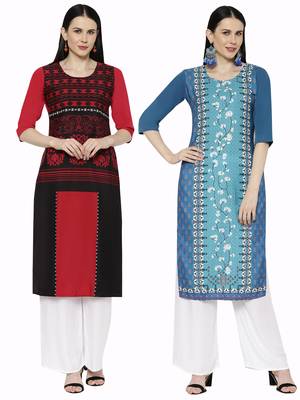 1 Stop Fashion Women's Multicoloured Digital printed Crepe Knee long kurtas/kurtis 1