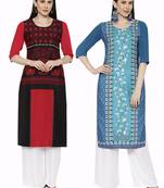 1 Stop Fashion Women's Multicoloured Digital printed Crepe Knee long kurtas/kurtis
