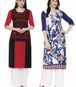 1 Stop Fashion Women's Multicoloured Digital printed Crepe Knee long kurtas/kurtis