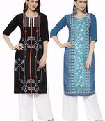 1 Stop Fashion Women's Multicoloured Digital printed Crepe Knee long kurtas/kurtis