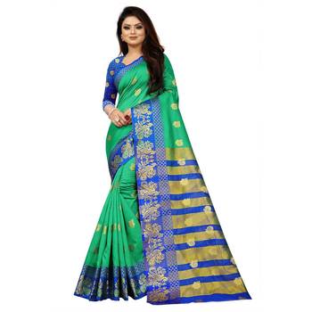 Green Woven  Cotton Silk Saree With Blouse 2