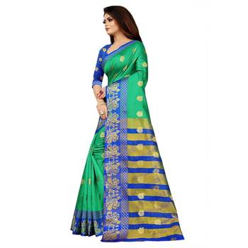 Green Woven  Cotton Silk Saree With Blouse 4