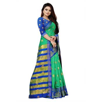 Green Woven  Cotton Silk Saree With Blouse 5