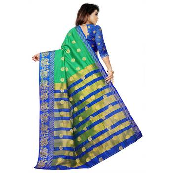 Green Woven  Cotton Silk Saree With Blouse 6