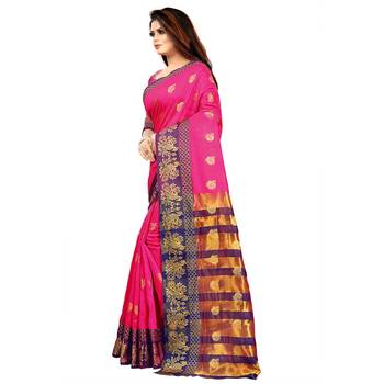 Pink Woven  Cotton Silk Saree With Blouse 2