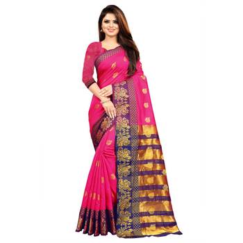 Pink Woven  Cotton Silk Saree With Blouse 3