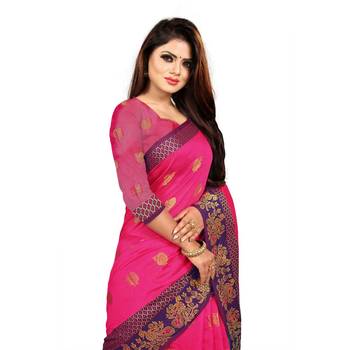 Pink Woven  Cotton Silk Saree With Blouse 5