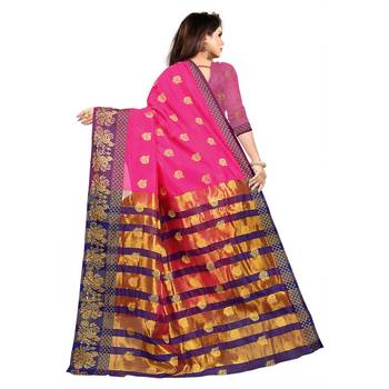 Pink Woven  Cotton Silk Saree With Blouse 6