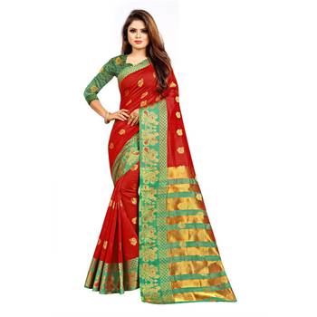 Red Woven  Cotton Silk Saree With Blouse 2
