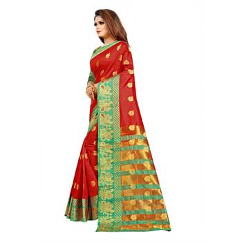 Red Woven  Cotton Silk Saree With Blouse 4