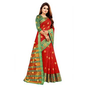 Red Woven  Cotton Silk Saree With Blouse 5