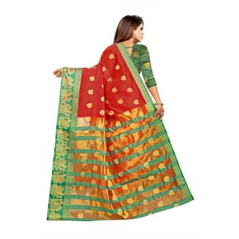 Red Woven  Cotton Silk Saree With Blouse 7