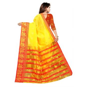Yellow Woven  Cotton Silk Saree With Blouse 5
