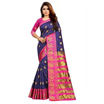 Blue Woven  Cotton Silk Saree With Blouse 2