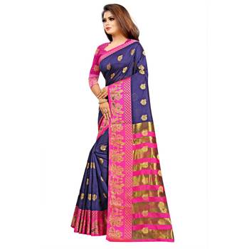 Blue Woven  Cotton Silk Saree With Blouse 3