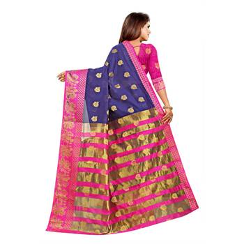Blue Woven  Cotton Silk Saree With Blouse 5