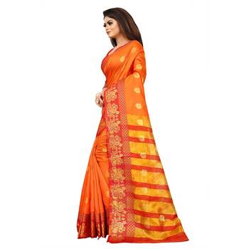 Orange Woven  Cotton Silk Saree With Blouse 4