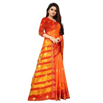 Orange Woven  Cotton Silk Saree With Blouse 5