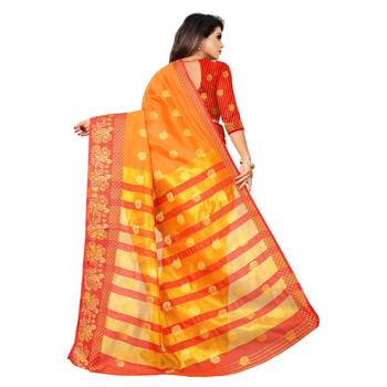 Orange Woven  Cotton Silk Saree With Blouse 6