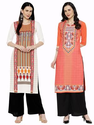 1 Stop Fashion Women's Multicoloured Digital printed Crepe Knee long kurtas/kurtis 1