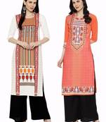 1 Stop Fashion Women's Multicoloured Digital printed Crepe Knee long kurtas/kurtis