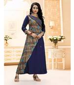 blue printed rayon long kurti