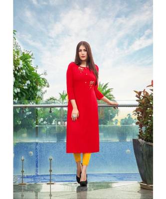 red hand work rayon staright fit kurtis 1